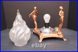 ATQ Frankart Art Style Art Deco Nudes Lady Woman Dancers Flame Glass Globe Lamp