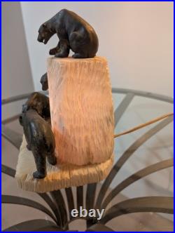 AUTHENTIC! Antique Polar Bear on Iceberg NIGHTLIGHT Lamp Alabaster ART DECO