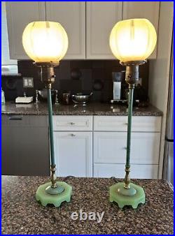 A Pair of Pat. Dated Dec 24.12 UNO Original Glass Shade Art Deco Boudoir Lamps