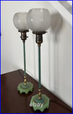 A Pair of Pat. Dated Dec 24.12 UNO Original Glass Shade Art Deco Boudoir Lamps