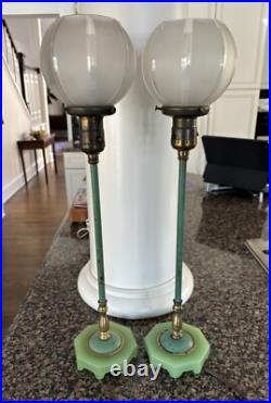 A Pair of Pat. Dated Dec 24.12 UNO Original Glass Shade Art Deco Boudoir Lamps