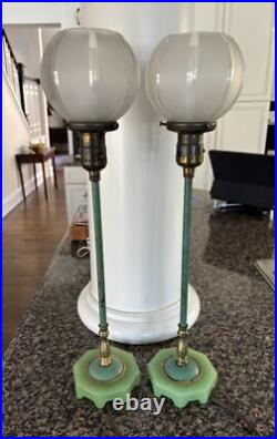 A Pair of Pat. Dated Dec 24.12 UNO Original Glass Shade Art Deco Boudoir Lamps