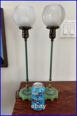 A Pair of Pat. Dated Dec 24.12 UNO Original Glass Shade Art Deco Boudoir Lamps