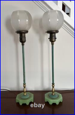 A Pair of Pat. Dated Dec 24.12 UNO Original Glass Shade Art Deco Boudoir Lamps