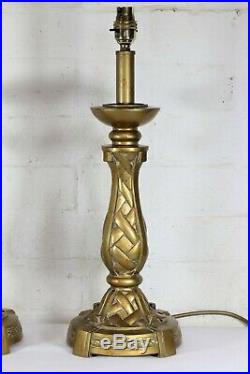 A Pair of Table Lamps Tall Vintage Art Deco Column Bronze Finish Antique Style