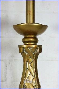 A Pair of Table Lamps Tall Vintage Art Deco Column Bronze Finish Antique Style