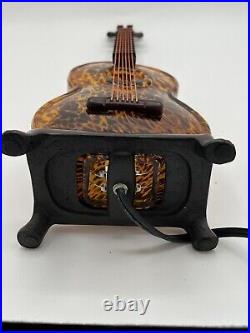 Acoustic Guitar Table Lamp Accent Light Amber Leopard Art Glass 14.75 Pristine