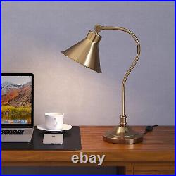 Adjustable Vintage Art Deco Brass Arched Arm One-Light Table Desk Lamp