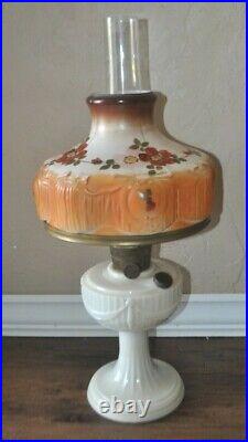 Aladdin White Lincoln Drape Oil Lamp withNu-type Model B Burner Floral Shade