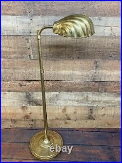 Alsy MCM Vtg Art Deco Brass Adjustable-Height Floor Lamp Clam Shell Shade Light