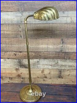 Alsy MCM Vtg Art Deco Brass Adjustable-Height Floor Lamp Clam Shell Shade Light