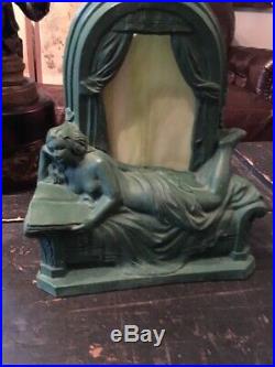 Amazing Antique Art Deco Partially Nude Lady Night Light Table Lamp Spelter