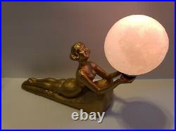 Amazing Vintage Art Deco Woman Lamp Chandler I Nymph Nude Lady with USB LED Moon