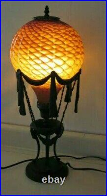 Amber Glass Iron Hot Air Balloon Lamp Art Deco Style Steampunk 24 Tall RARE