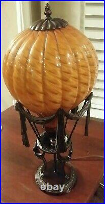 Amber Glass Iron Hot Air Balloon Lamp Art Deco Style Steampunk 24 Tall RARE