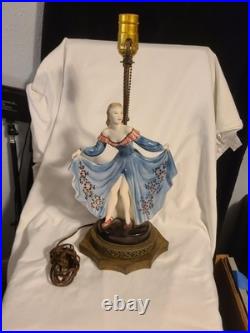 American Goldscheider USA Art Deco Pottery Lady Dancer Figurine Lamp