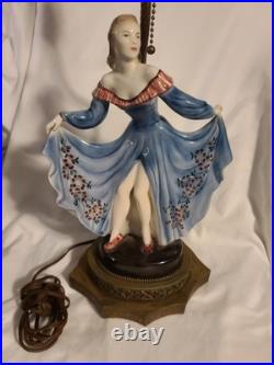 American Goldscheider USA Art Deco Pottery Lady Dancer Figurine Lamp