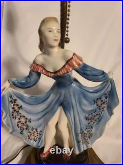 American Goldscheider USA Art Deco Pottery Lady Dancer Figurine Lamp