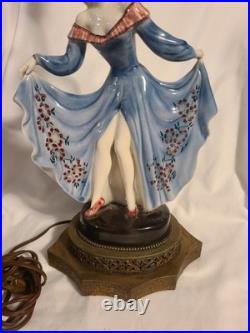 American Goldscheider USA Art Deco Pottery Lady Dancer Figurine Lamp