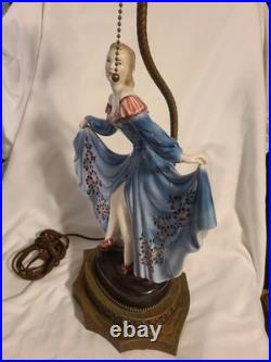 American Goldscheider USA Art Deco Pottery Lady Dancer Figurine Lamp