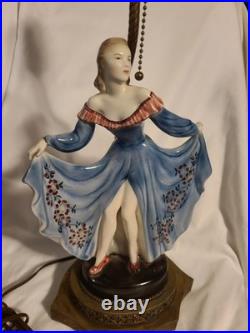 American Goldscheider USA Art Deco Pottery Lady Dancer Figurine Lamp