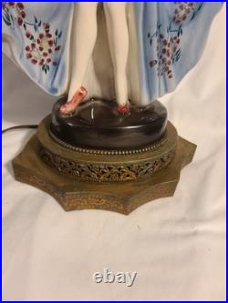 American Goldscheider USA Art Deco Pottery Lady Dancer Figurine Lamp