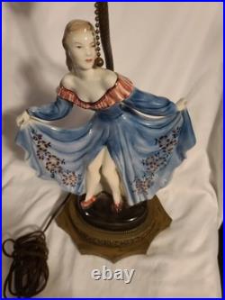 American Goldscheider USA Art Deco Pottery Lady Dancer Figurine Lamp