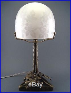 Ancienne Lampe Champignon luminaire à poser ART DECO pâte de verre et fer forgé