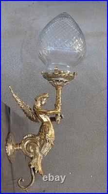 Angel Mermaid Wall Lamp Brass & Glass Globe Art Deco Ocean Mermaid Sconce