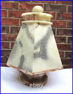 Antique 16.7 Lb. Heavy 15.5 Tall Solid Alabaster Hexagon Lamp Light Art Deco