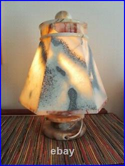 Antique 16.7 Lb. Heavy 15.5 Tall Solid Alabaster Hexagon Lamp Light Art Deco