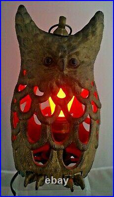 Antique 1910 1920s Cast Iron Owl Candle Holder Halloween Lantern Lamp
