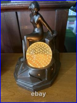 Antique 1920-30s Art deco figural female table lamp Chalkware working