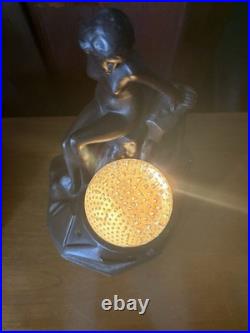 Antique 1920-30s Art deco figural female table lamp Chalkware working