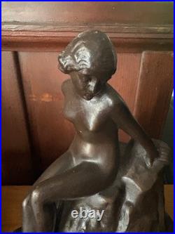 Antique 1920-30s Art deco figural female table lamp Chalkware working