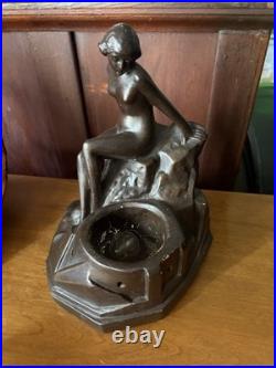 Antique 1920-30s Art deco figural female table lamp Chalkware working