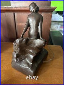 Antique 1920-30s Art deco figural female table lamp Chalkware working