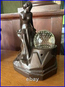 Antique 1920-30s Art deco figural female table lamp Chalkware working