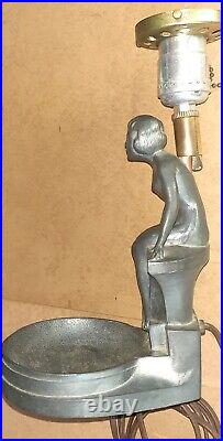 Antique 1920's Art Deco Cast METAL Nude Lady Lamp Roaring 20's Frankart Era