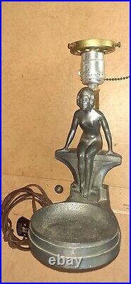 Antique 1920's Art Deco Cast METAL Nude Lady Lamp Roaring 20's Frankart Era