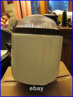 Antique 1920's Hanging Art Deco Milk Glass Skyscraper Ceiling Lamp Light Fixture