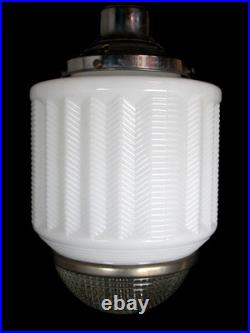 Antique 1920s 15 Art Deco Milk Glass Skyscraper Chevron Ceiling Fixture Light