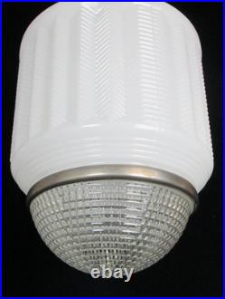 Antique 1920s 15 Art Deco Milk Glass Skyscraper Chevron Ceiling Fixture Light