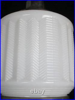 Antique 1920s 15 Art Deco Milk Glass Skyscraper Chevron Ceiling Fixture Light