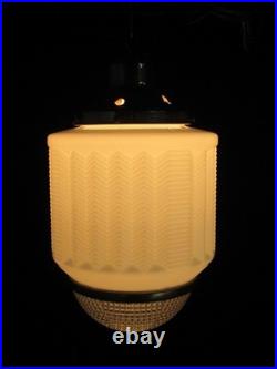 Antique 1920s 15 Art Deco Milk Glass Skyscraper Chevron Ceiling Fixture Light