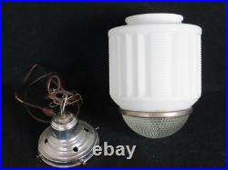 Antique 1920s 15 Art Deco Milk Glass Skyscraper Chevron Ceiling Fixture Light