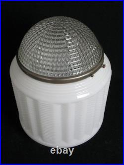 Antique 1920s 15 Art Deco Milk Glass Skyscraper Chevron Ceiling Fixture Light