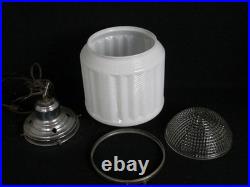 Antique 1920s 15 Art Deco Milk Glass Skyscraper Chevron Ceiling Fixture Light