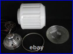 Antique 1920s 15 Art Deco Milk Glass Skyscraper Chevron Ceiling Fixture Light