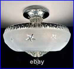 Antique 1920s-1930s Art Deco Nouveau Federal Stars Blue Ceiling Light Fixture